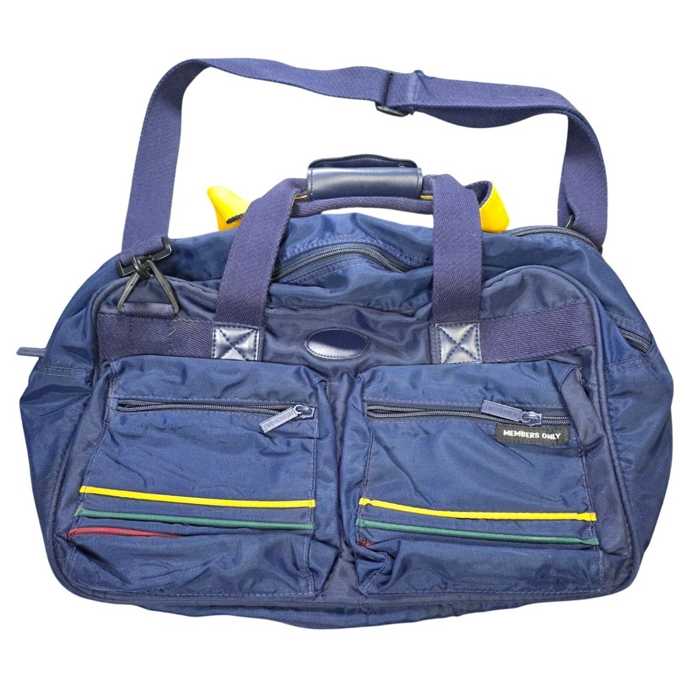 Vintage Members Duffel Bag Only Navy Blue Nylon Travel Gym Weekend Stripe Detail
